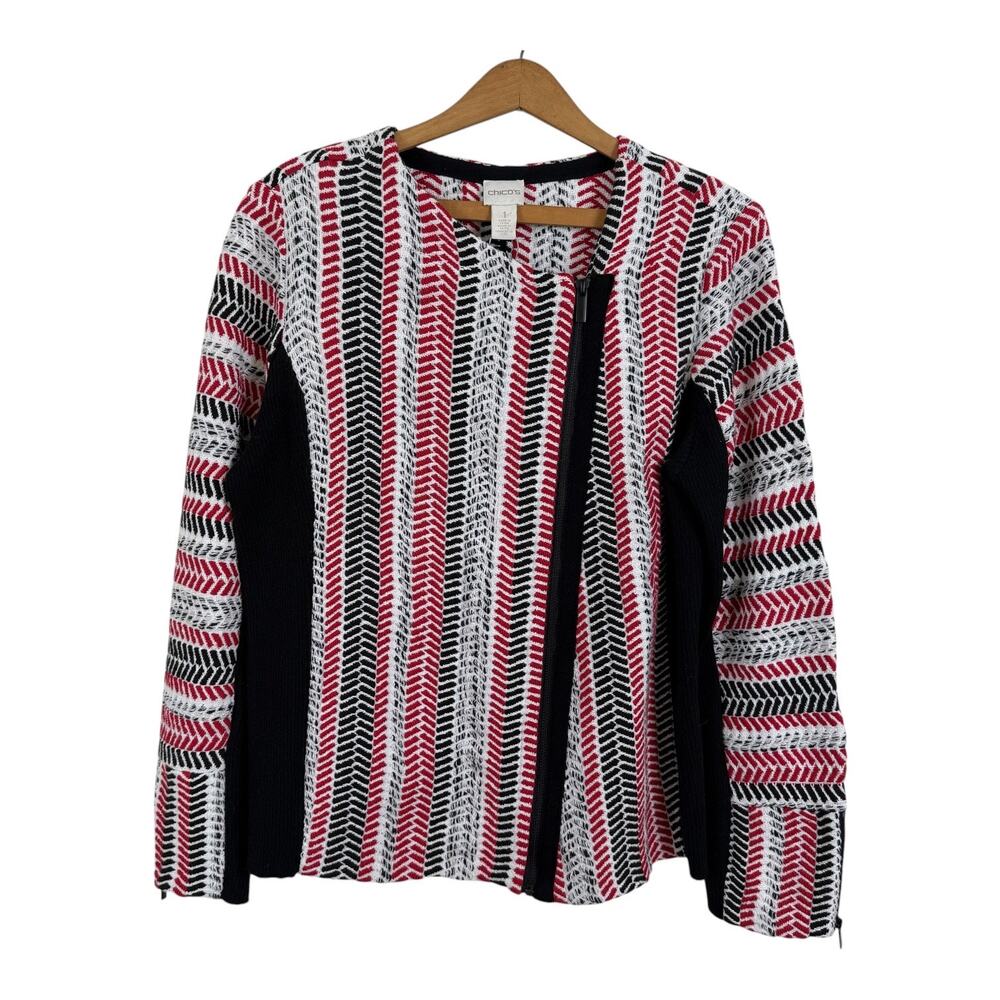 Chico's Women Sofia Asymmetrical Zip Moto Cardigan Sweater Size 1 (US Medium/8)